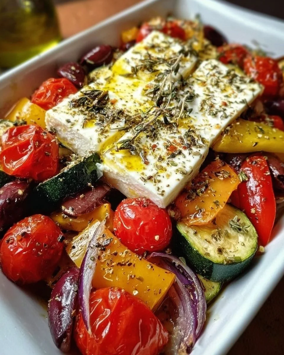 Baked Feta on Mediterranean Vegetables (Low Carb)