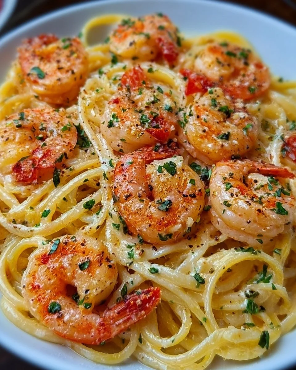 Spaghetti mit Garnelen in Frischkäsesauce