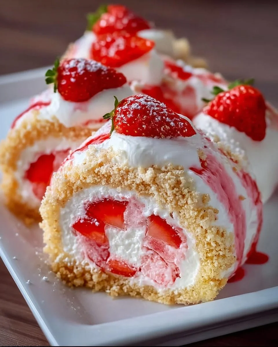 Erdbeer-Shortcake-Käsekuchen-Sushi-Rollen