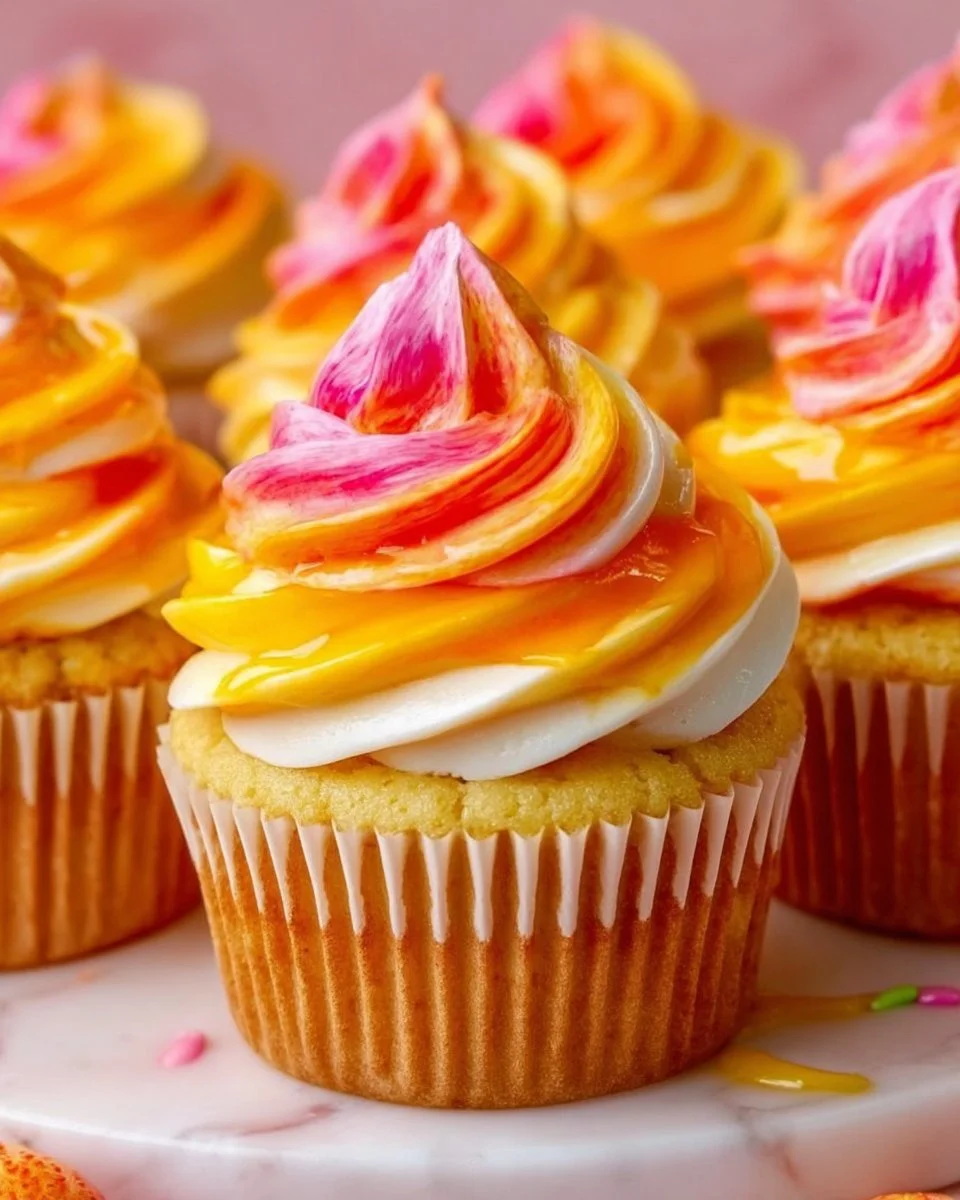 Mango-Erdbeer-Sonnenuntergang-Cupcakes-Rezept